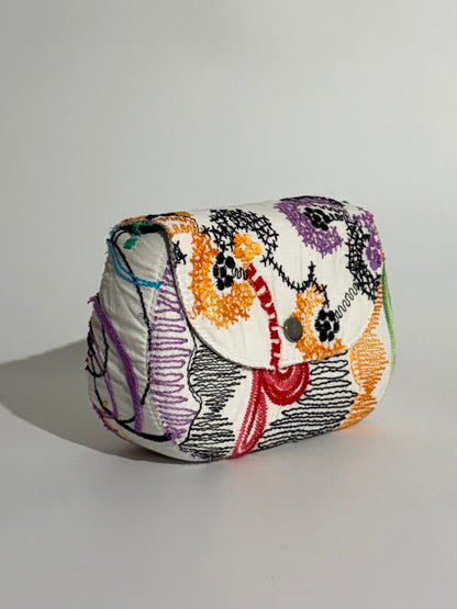 Borsa Luna tessuto Mexicano Viola/Arancio