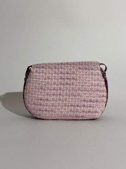 Borsa Luna Righe Lilla e Fiori Oro e Viola